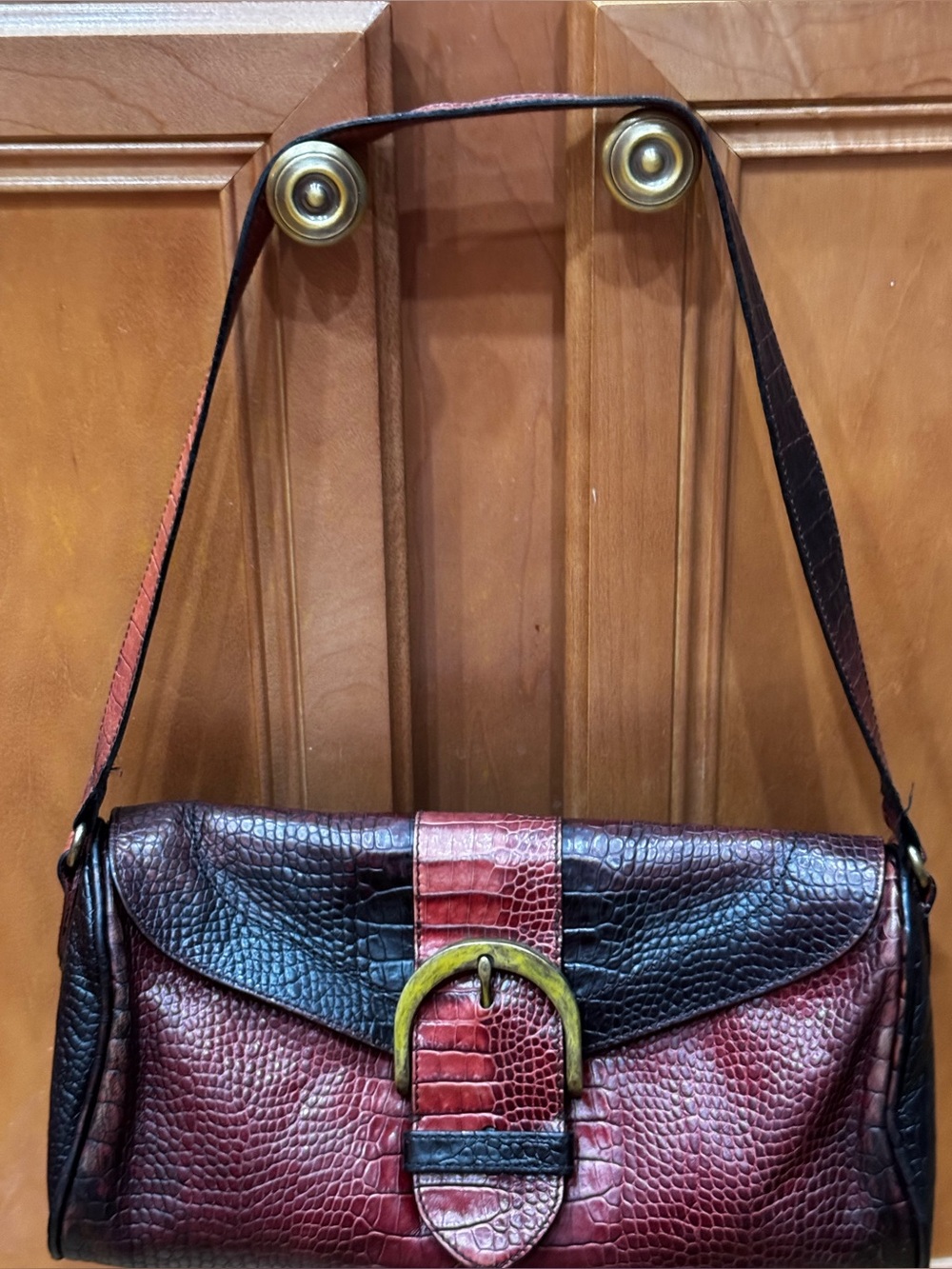 Brahmin Red & Black Leather Vintage Shoulder Bag
